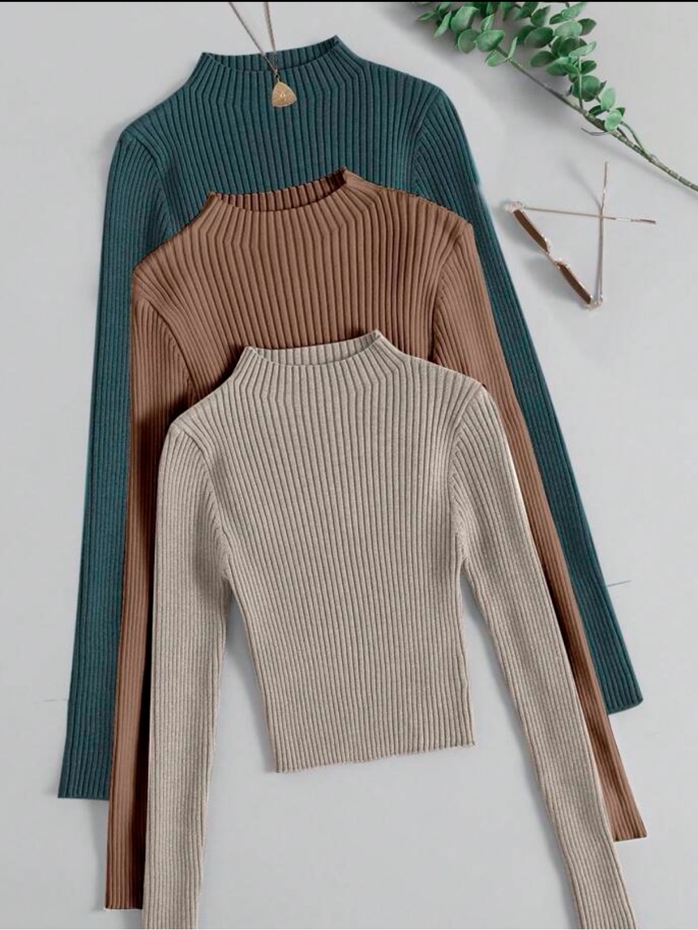 Dark Green Ribbed Mock Neck Sweater